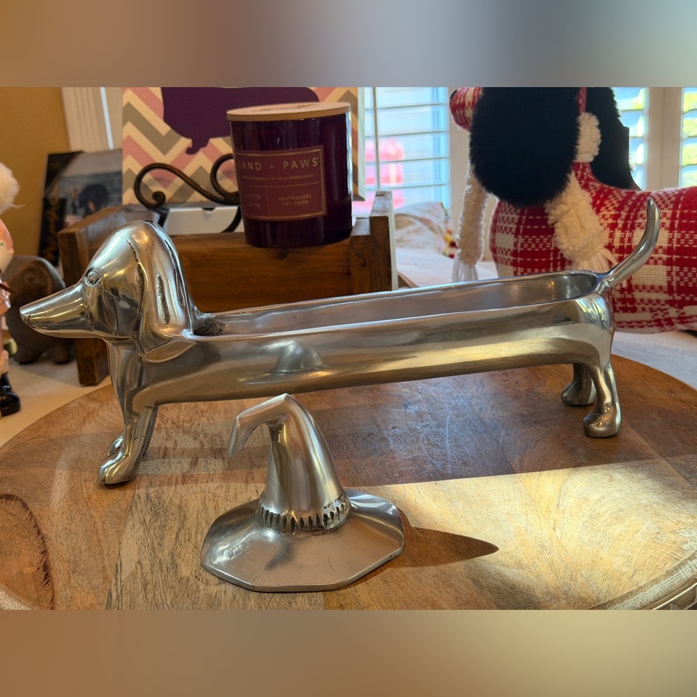 Metal Dachshund Witch dish NWT bowl statue figure Hat screws off! Use ALL year!